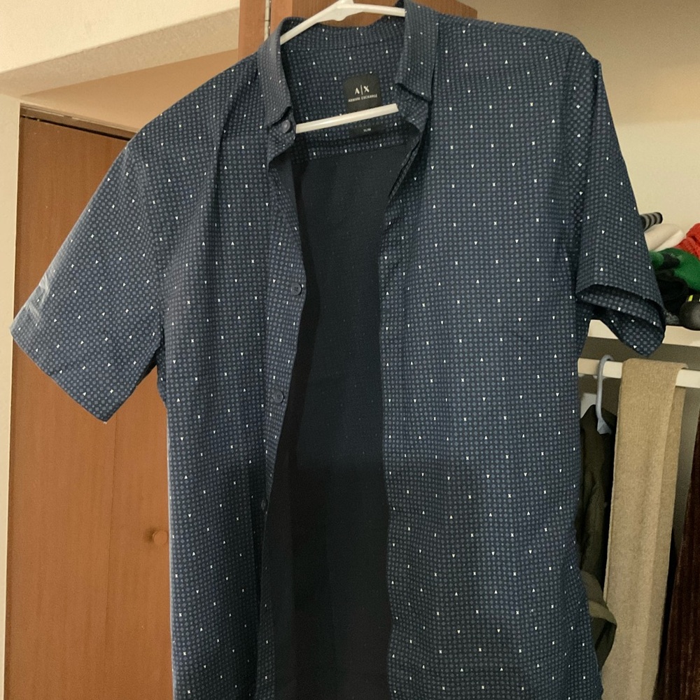 Armani Exchange Blue Pattern Button down short sleeve shirt